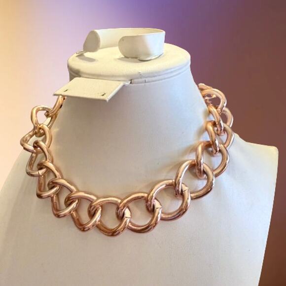 ZARA Rose Gold Tone Chunky Chain Link Statement Necklace - Picture 7 of 8